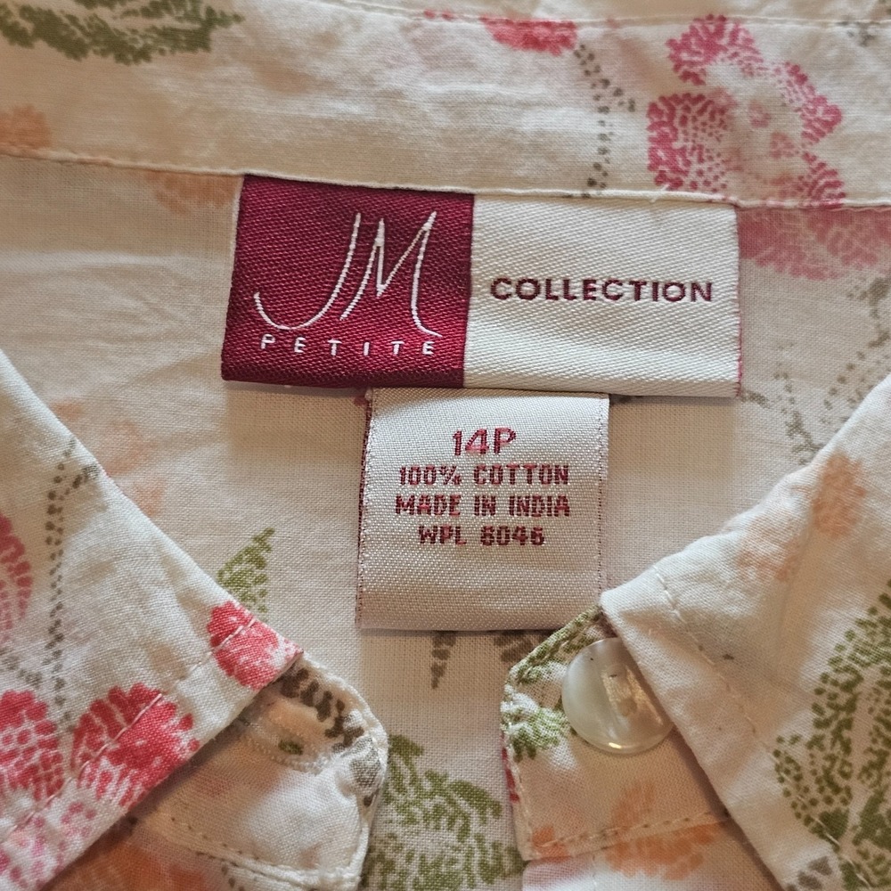 NWT JM Collection Petite 14P Floral Cotton Button Up Blouse Shirt 3/4 Sleeve - Picture 4 of 8